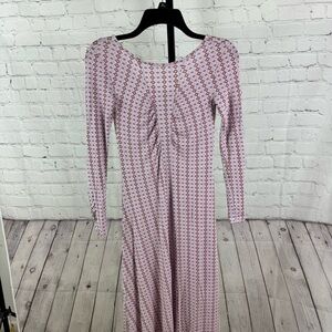 Commune Purple Geometric Ruched Front Long Sleeve Bodycon Maxi Dress Size Small